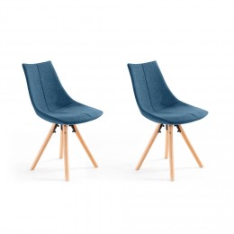 Chaise design en tissu bleu pétrole et pieds en hêtre x 2