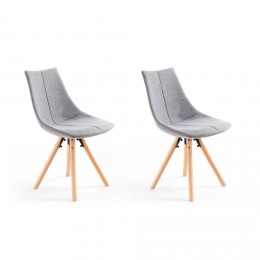 Chaise design en tissu gris et pieds en hêtre x 2