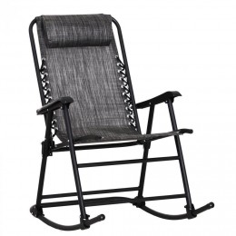 Fauteuil à bascule rocking chair pliable de jardin dim. 52L x 50l x 110H cm acier époxy textilène gris chiné
