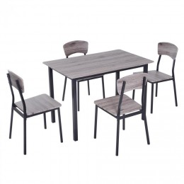 Table de salle à manger avec 4 chaises style industriel acier noir MDF coloris bois de chêne gris