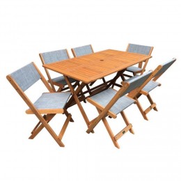 Salon de jardin repas Séoul - 1 Table + 6 chaises - Maple - Gris