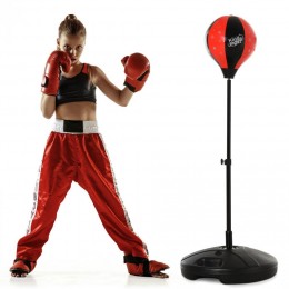 Punching ball sur pied pour enfant hauteur réglable 78-120 cm base de lestage paire gants inclus rouge noir