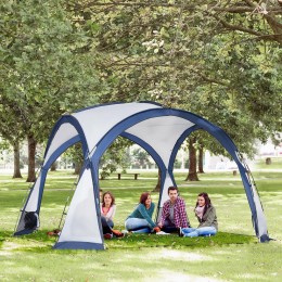 Tente de camping dôme familiale 6-8 personnes - 4 portes en filet zippées, tissu Oxford amovible, crochet lampe, sac de transport - dim. 350L x 350l x 230H cm - blanc bleu
