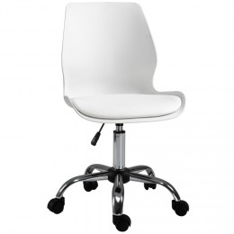 Chaise de bureau design contemporain hauteur réglable pivotant 360° piètement chromé P.U blanc