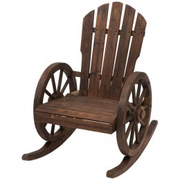 Fauteuil de jardin Adirondack à bascule rocking chair style rustique chic accoudoirs roues charette bois sapin traité carbonisation
