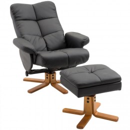 Fauteuil relax inclinable style contemporain repose-pieds coffre rangement simili cuir acier bois noir