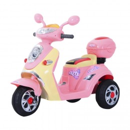 Moto scooter électrique pour enfants 6 V env. 3 Km/h 3 roues et topcase effet lumineux et sonore rose