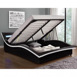 Structure de lit en simili noir avec coffre et LED intégrées - 160x200 cm
