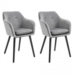 Chaises de visiteur design scandinave - lot de 2 chaises - pieds effilés bois noir - assise dossier accoudoirs ergonomiques velours