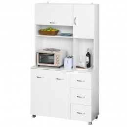 Armoire de cuisine multi-rangements 4 portes 3 tiroirs étagère + grand plateau 89L x 39l x 168H cm MDF blanc