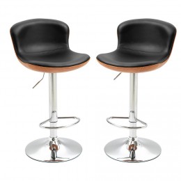Lot de 2 tabouret de bar design contemporain hauteur d'assise réglable 64-85 cm pivotant 360° simili cuir noir imitation bois