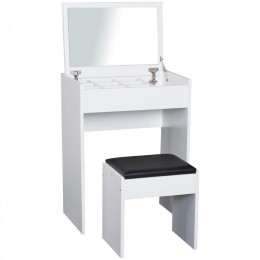 Coiffeuse table de maquillage avec tabouret miroir rabattable 9 + 1 compartiments intégrés 60L x 40l x 79H cm blanc noir