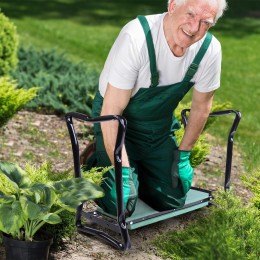 Tabouret de jardin pliable agenouilloir de jardin siège jardinage avec coussin acier EVA noir vert