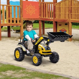 Tracteur électrique enfant - tractopelle enfants 6V - V. max. 2,5 Km/h - effets lumineux sonores - pelle manuelle - métal PP noir jaune