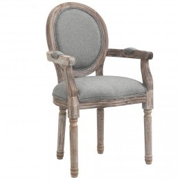 Chaise de salle à manger chaise de salon médaillon style Louis XVI bois massif patiné sculpté tissu lin gris