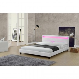 Cadre de lit en simili blanc avec LED intégrées - 140x190cm