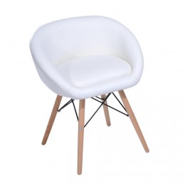 Chaise de salle à manger, chaise de cuisine, design scandinave moderne, revêtement revêtement synthétique PU, assise et dossier confortables rembourrés mousse , pieds en bois massif, 52 x 46 x 64 cm, blanc
