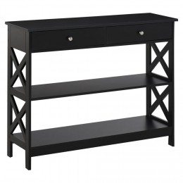 Console style table de drapier néo-rétro 2 tiroirs 2 étagères dim. 100L x 30l x 80H cm MDF noir