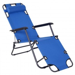 Chaise longue transat 2 en 1 pliant inclinable multiposition bleu