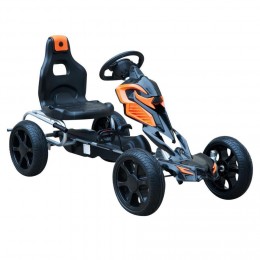 Kart à pédales Go-Kart enfants 122L x 60l x 70H cm Ø roues 29 cm siège ergonomique orange noir