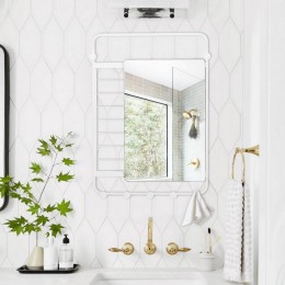 Mirror d'entrée salle de bain cadre métallique blanc avec crochets L.50 x H.70 cm