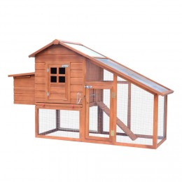Poulailler cottage cage à poules sur pied dim. 190L x 66l x 116H cm multi-équipement bois massif pin pré-huilé