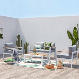 Salon de jardin bas 4 places blanc en aluminium MARINGO