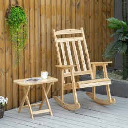 Fauteuil de jardin à bascule avec table basse rocking chair style rural chic bois sapin pré-huilé