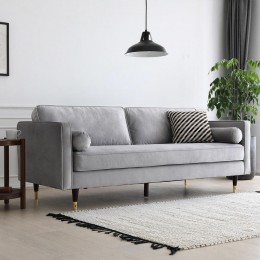 Canapé droit design vintage 3 places en velours gris clair NALHA