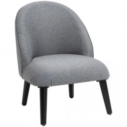 Fauteuil lounge design grand confort pieds effilés bois massif hévéa revêtement tissu lin gris