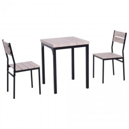 Table avec 2 chaises style industriel acier noir MDF coloris bois de chêne