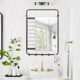 Mirror d'entrée salle de bain cadre métallique vert oliveavec crochets L.50 x H.70 cm