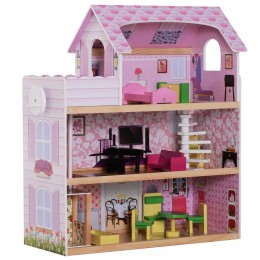 Maison de poupée en bois jeu d'imitation grand réalisme multi-équipements 60L x 30l x 72H cm blanc rose
