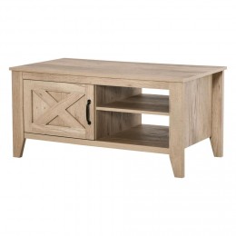 Table basse rectangulaire style rural chic placard avec étagère 2 niches MDF aspect bois clair