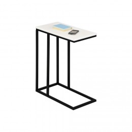 Table d'appoint rectangulaire DEBORA en métal noir et décor blanc mat
