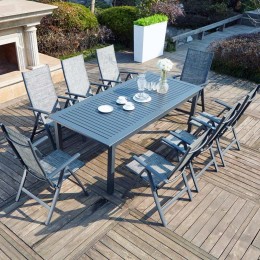 Table de jardin extensible 10 personnes + 8 chaises en aluminium