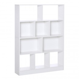 Bibliothèque étagère meuble de rangement 5 niches + 5 étagères panneaux particules blanc