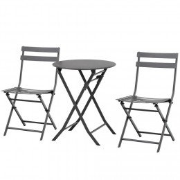Salon de jardin bistro pliable - table ronde Ø 60 cm avec 2 chaises pliantes - métal thermolaqué gris