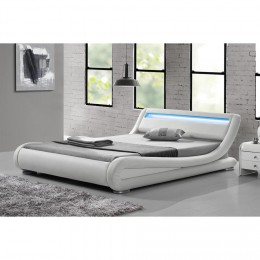 Structure de lit Simili blanc avec LED intégrées - 140x190 cm
