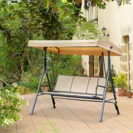 Balancelle de jardin 3 places grand confort toit inclinaison réglable assise et dossier ergonomique acier époxy textilène beige