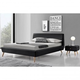 Cadre de lit scandinave noir avec pieds en bois - 140x190cm