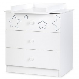 TINO Commode enfant 3 tiroirs motifs étoiles + plan à langer amovible Blanc