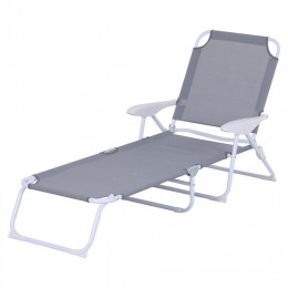 Bain de soleil pliable transat inclinable 4 positions chaise longue grand confort avec accoudoirs dim. 160L x 66l x 80H cm métal époxy textilène gris