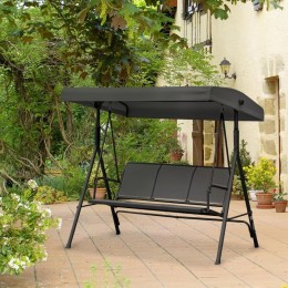 Balancelle de jardin 3 places grand confort toit inclinaison réglable assise et dossier ergonomique acier époxy textilène noir