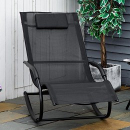 Chaise longue à bascule - rocking chair design - tétière, accoudoirs, assise dossier ergonomique - métal époxy textilène noir