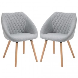 Chaises de visiteur design scandinave - lot de 2 chaises - pieds effilés bois hêtre - assise dossier accoudoirs ergonomiques lin gris