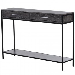 Console table d'appoint design industriel dim. 120L x 30l x 81H cm 2 tiroirs étagère acier noir panneaux particules bois gris