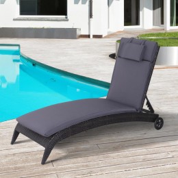 Matelas bain de soleil - coussin de transat - matelas de chaise longue - dim. 198L x 53l x 5H cm - coussin zippé déhoussable - tétière, cordons d'attache - polyester gris