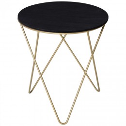 Table basse ronde design style art déco Ø 43 x 48H cm MDF noir métal doré