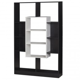 Bibliothèque étagère meuble de rangement design contemporain panneaux particules E1 bicolore noir blanc